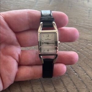 Anne‎ Klein Vintage 80's Silver Dial Black Leather Strap Watch